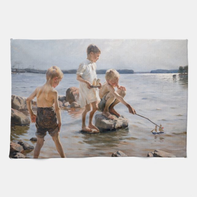 Paño De Cocina Albert Edelfelt - Niños jugando en la costa (Horizontal)