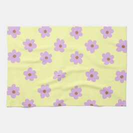 Paño De Cocina Alegre Retro Floral Amarillo Púrpura y Brillante