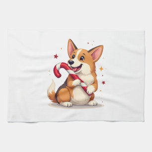 Paño De Cocina Alegría de Caña de Caramelo Corgi