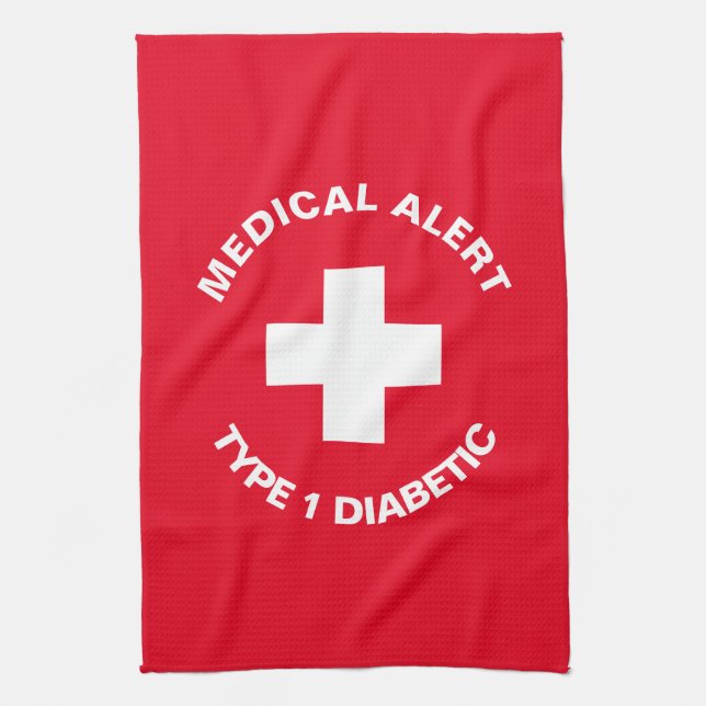 Paño De Cocina Alerta médica personalizada Rojo diabético (Vertical)