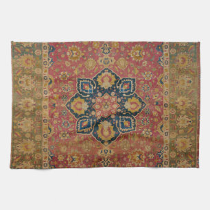 Paño De Cocina Alfombra Persa Asiática de Kashan en Rojo y Dorado