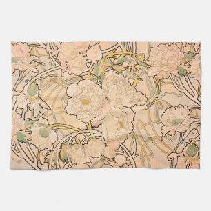 Paño De Cocina Alfonse Mucha Art Nouveau Peonies