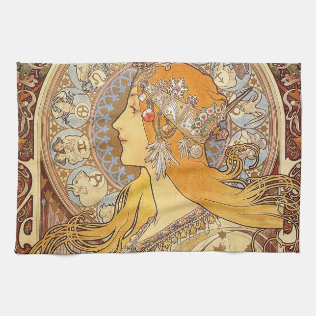 Paño De Cocina Alfonse Mucha Zodiac Art Nouveau Mujer (Horizontal)