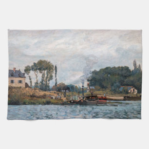 Paño De Cocina Alfred Sisley - Barcos a la cerradura de Bougival