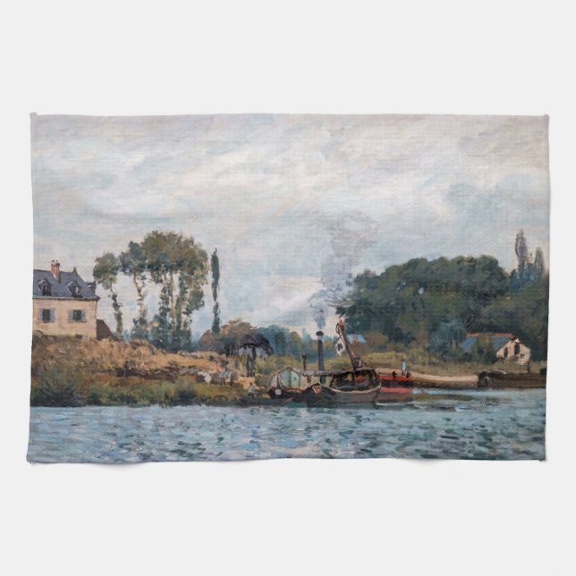 Paño De Cocina Alfred Sisley - Barcos a la cerradura de Bougival (Horizontal)