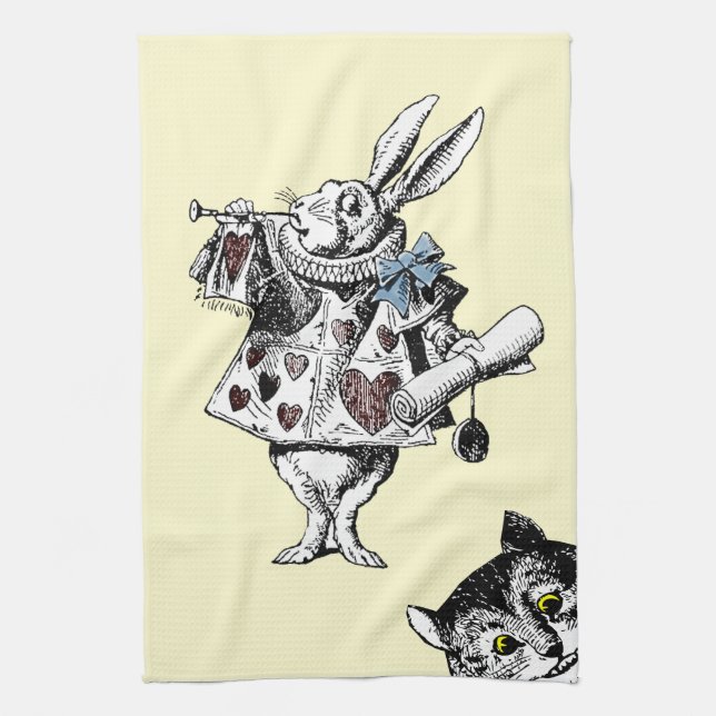 Paño De Cocina Alicia en el gato blanco de Cheshire del conejo (Vertical)