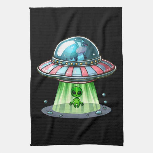 Paño De Cocina Alienígena que secuestra vacas (Vertical)