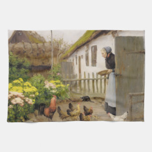 Paño De Cocina Alimentación de las gallinas (por H.A. Brendekilde