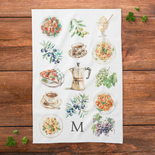 Paño De Cocina Alimentos mediterráneos con acuarela monogramada