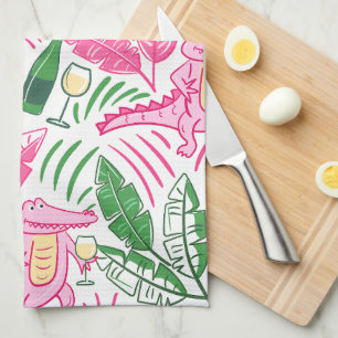 Paño De Cocina Alligator Wine Pink Green Preppy