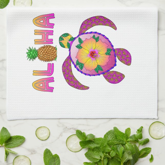 Paño De Cocina Aloha Hawaiian Honu Turtle (Doblado)