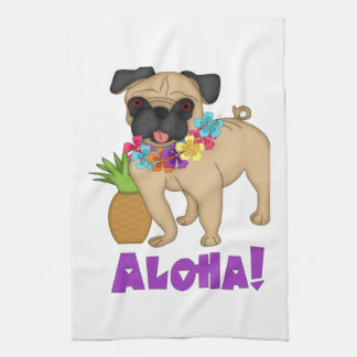 Paño De Cocina ¡Aloha! Luau Pug y Tees de piña en Hawaii, regalos