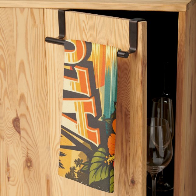 Paño De Cocina Aloha Tropical Island Sunset Artwork (Pliegue de tercios)