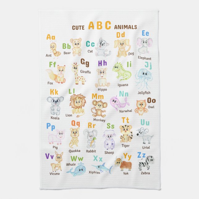 Paño De Cocina Alphabet Animal ABC Animales cutáneos (Vertical)