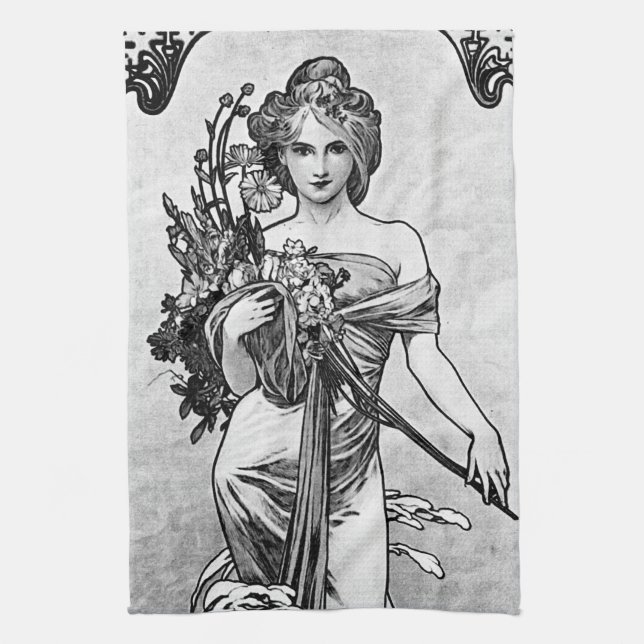 Paño De Cocina Alphonse Mucha Flores rotas (Vertical)