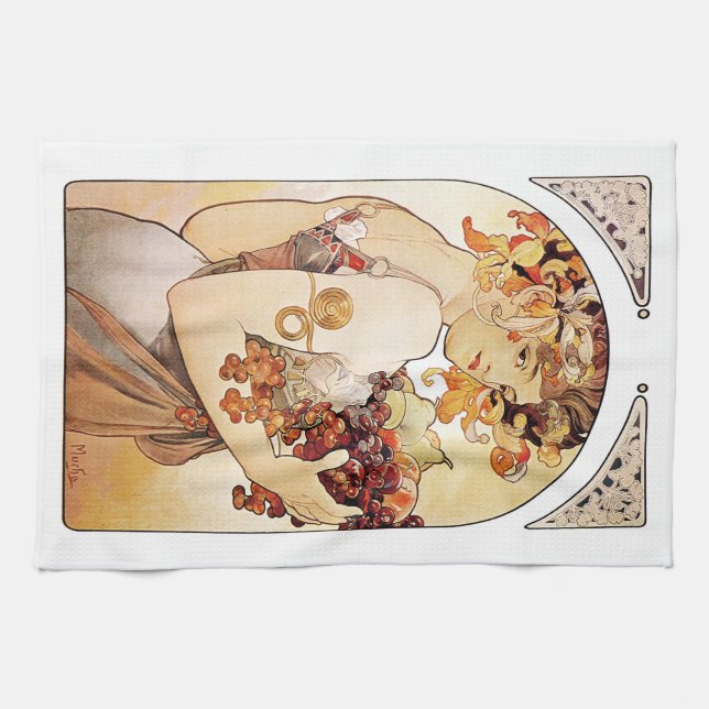 Paño De Cocina Alphonse Mucha Lady con Fruta (Horizontal)