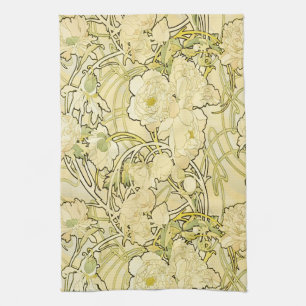 Paño De Cocina Alphonse Mucha Peonías Patrón Floral Art Nouveau