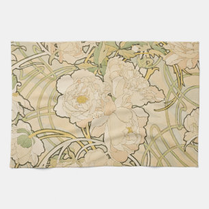Paño De Cocina Alphonse Mucha Peonies Peony Rosas Fawn 1897