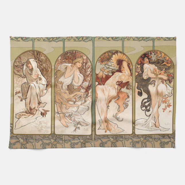 Paño De Cocina Alphonse Mucha The Seasons 1897 Art Nouveau (Horizontal)