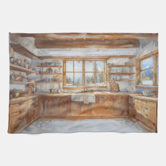 Paño De Cocina Alpine Chalet Kitchen with Snowy Mountain View