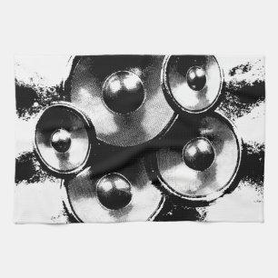 Paño De Cocina Altavoces de música en blanco y negro