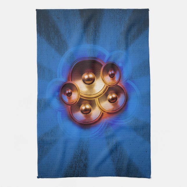 Paño De Cocina Altavoces musicales y explosión de sol azul (Vertical)