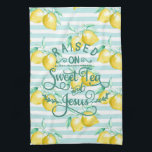 Paño De Cocina Alzada sobre el té dulce y Jesús | Patrón de limón<br><div class="desc">"Alzado sobre té dulce y Jesús" en moda con letras en el fondo de la huella de limón. Agregue la redacción de su personalizado a este diseño utilizando los cuadros "Editar esta plantilla de diseño" situados en la parte derecha del elemento, o haga clic en el botón azul "Personalizar" para...</div>