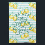 Paño De Cocina Alzada sobre el té dulce y Jesús | Patrón de limón<br><div class="desc">"Alzado sobre té dulce y Jesús" en moda con letras en el fondo de la huella de limón. Agregue la redacción de su personalizado a este diseño utilizando los cuadros "Editar esta plantilla de diseño" situados en la parte derecha del elemento, o haga clic en el botón azul "Personalizar" para...</div>