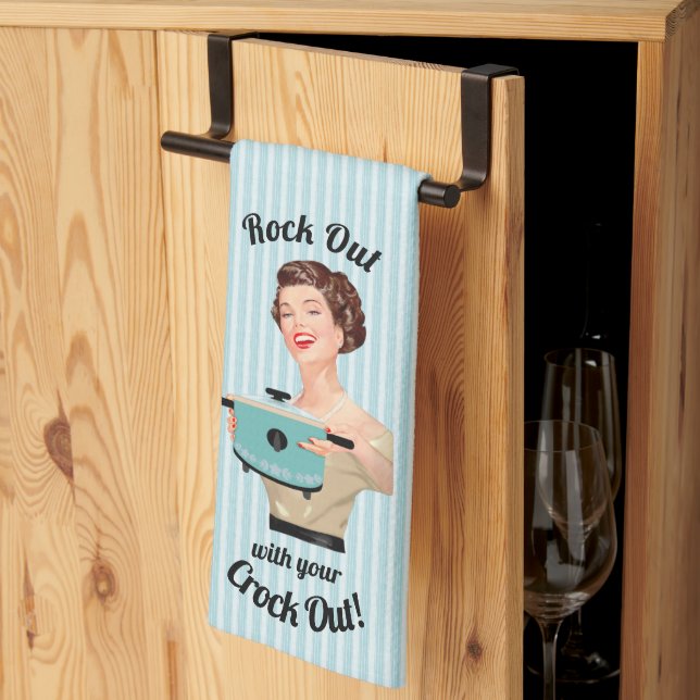 Paño De Cocina Ama de casa retro rockea con tu olla (Pliegue de tercios)