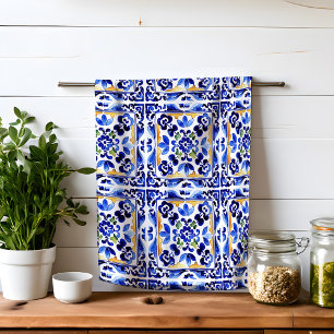 Paño De Cocina Amalfi Vietri Baldosas azules italianas Mediterrán