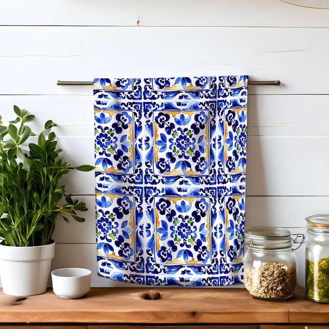 Paño De Cocina Amalfi Vietri Baldosas azules italianas Mediterrán (Amalfi Vietri Italian blue tiles Mediterranean Kitchen Towel)