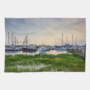 Paño De Cocina Amanecer de los barcos del puerto de Charleston