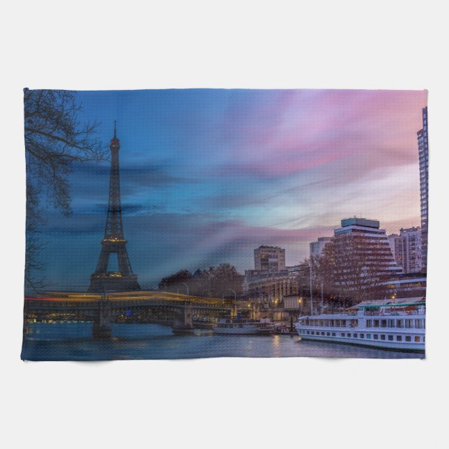 Paño De Cocina Amanecer sobre la torre Eiffel - París, Francia, E (Horizontal)