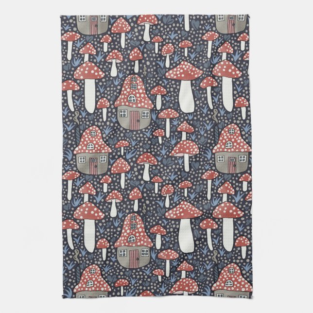 Paño De Cocina Amanita Magical Mushroom Village Ilustracion Cute (Vertical)
