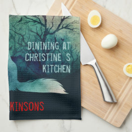 Paño De Cocina Amantes de los lobos personalizado estético verde 