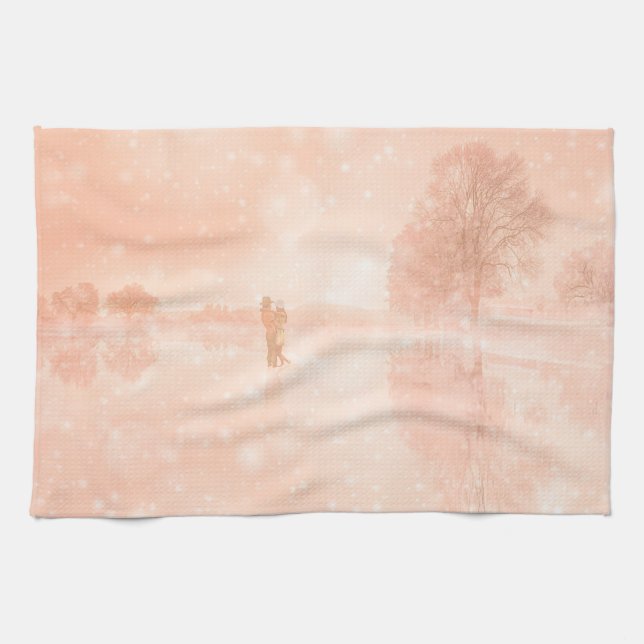 Paño De Cocina Amantes en un estanque congelado (Horizontal)