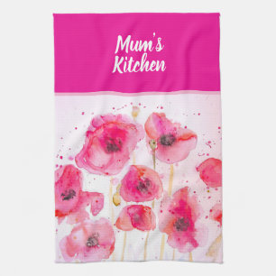 Paño De Cocina Amapola Roja Amapolas Flor Acuarela