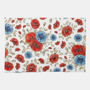 Paño De Cocina Amapolas conmemorativas elegantes azules, rojas y