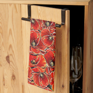 Paño De Cocina Amapolas conmemorativas elegantes rojas y doradas 