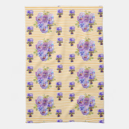 Paño De Cocina Amarillo a rayas Pansy Floral Shabby Chic