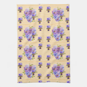 Paño De Cocina Amarillo a rayas Pansy Floral Shabby Chic