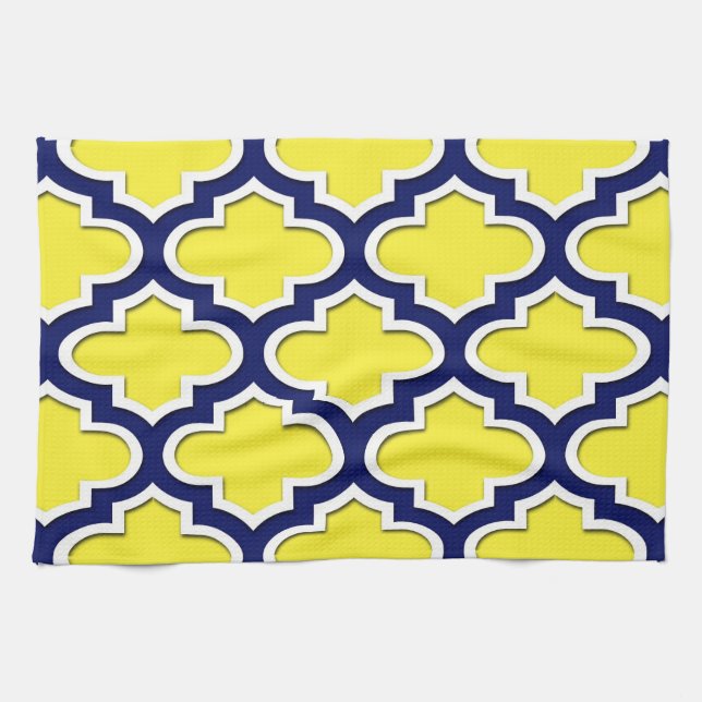 Paño De Cocina Amarillo, Azul Marina, Qué Lg Papel De Quatrefoil  (Horizontal)