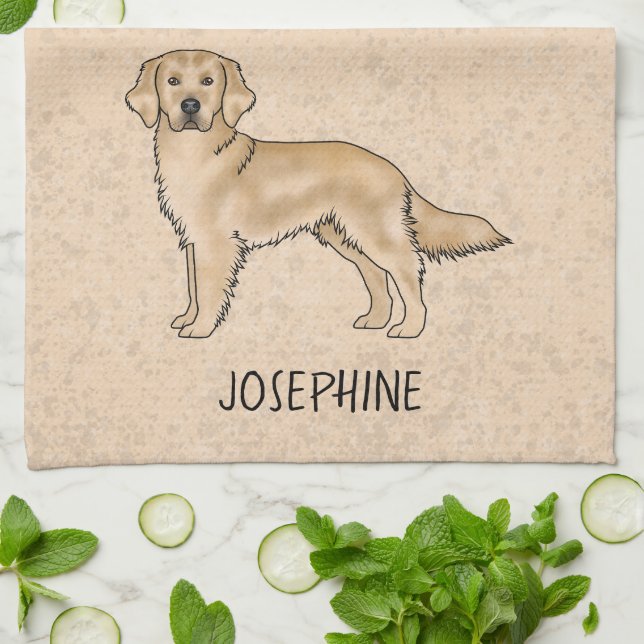 Paño De Cocina Amarillo de la recuperación dorada Perro lindo con (Doblado)