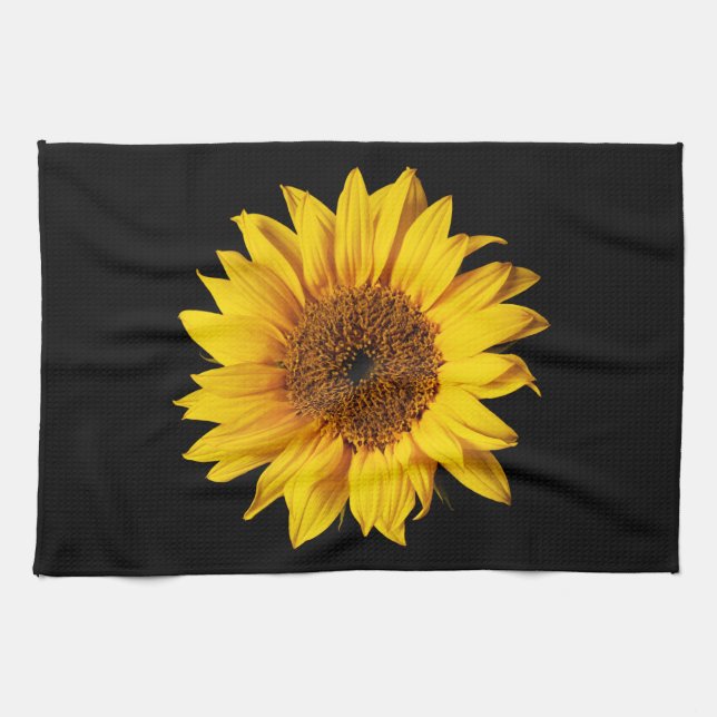 Paño De Cocina Amarillo del girasol en el negro - flores (Horizontal)