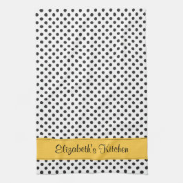 Paño De Cocina Amarillo del punto del polka blanco negro personal