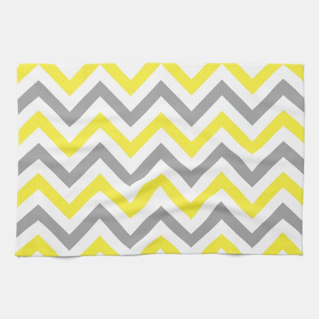 Paño De Cocina Amarillo, Gris Dk Whm Gran Patrón ZigZag Chevron (Horizontal)