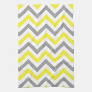 Paño De Cocina Amarillo, Gris Oscuro Blanco Patrón de Chevron Gra