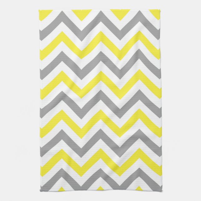 Paño De Cocina Amarillo, Gris Oscuro Blanco Patrón de Chevron Gra (Vertical)