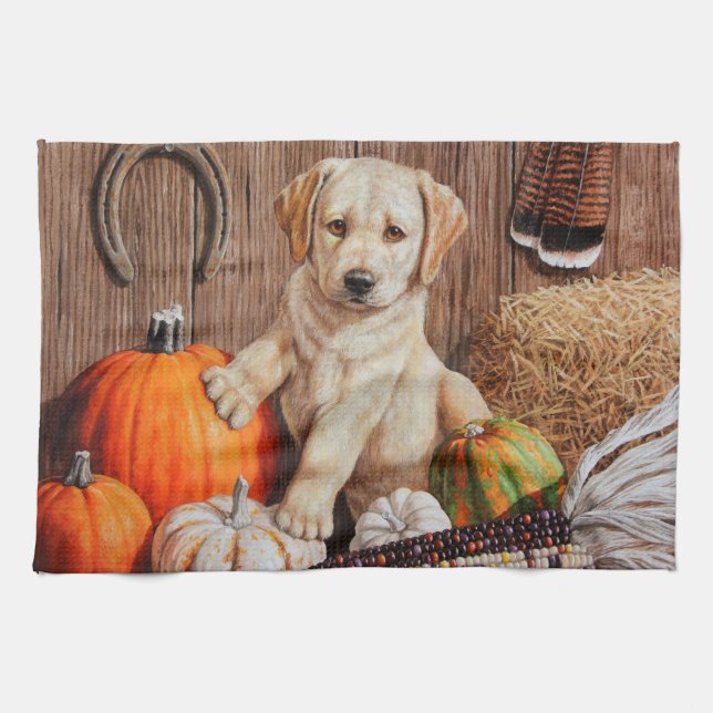 Paño De Cocina Amarillo Labrador Recuperador Calabaza de Perro Pu (Horizontal)