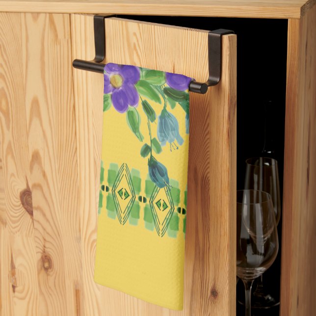 Paño De Cocina Amarillo Profundo Con Floral (Pliegue de tercios)